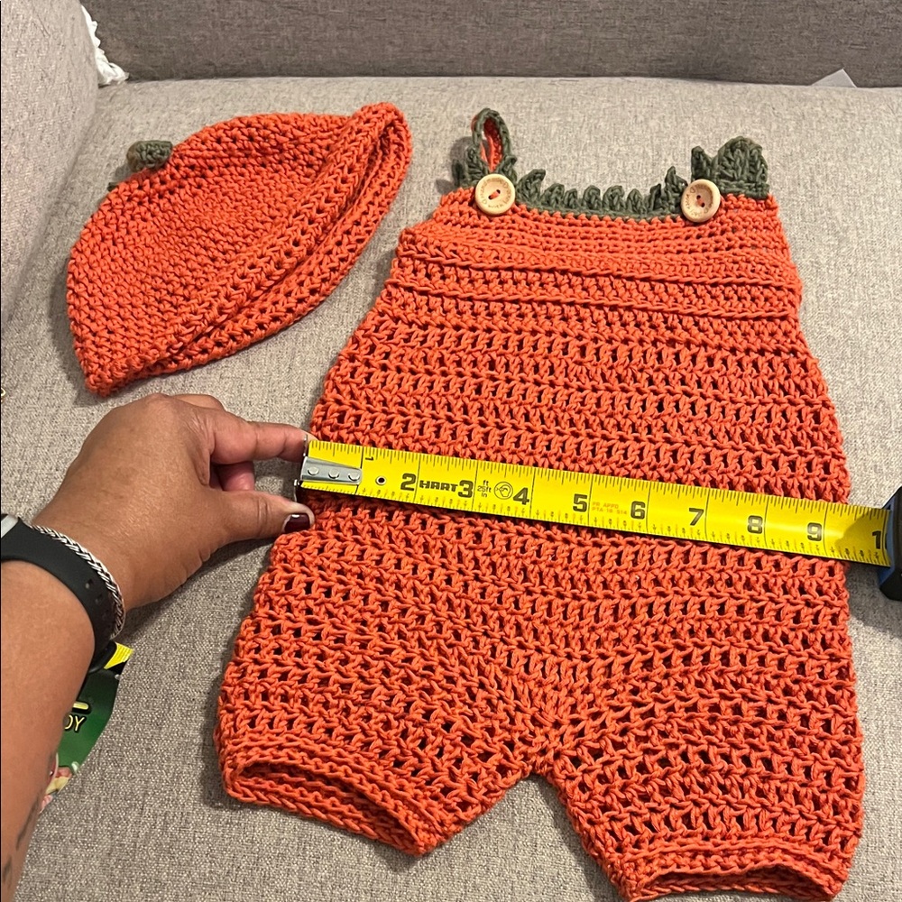 Orange pumpkin Crochet Baby Romper and Hat Set
